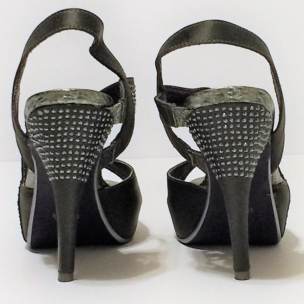 Poetic Licence London platinum crystal heels 8.5